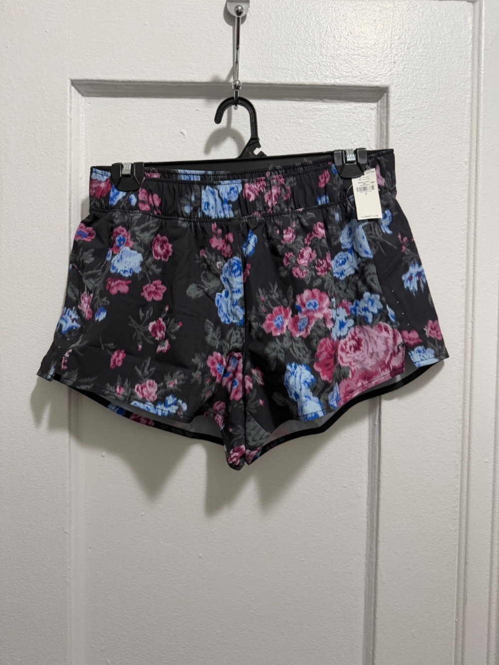 Old Navy Black Floral Athletic Shorts with Pink & Blue Blooms